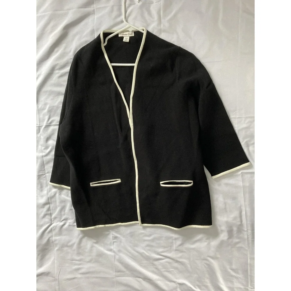 Coldwater Creek Cardigan Sweater Women 2X Black Open Front Trim Pockets Knit‎